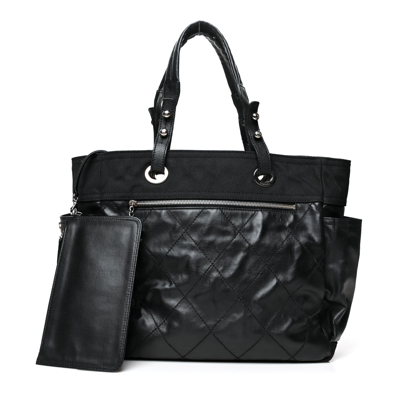 Chanel Coated Canvas Quilted Large Paris Biarritz Tote Black 1 of 14