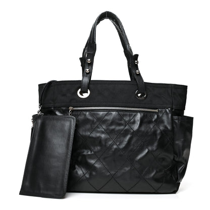 Chanel Coated Canvas Quilted Large Paris Biarritz Tote Black 1 of 14