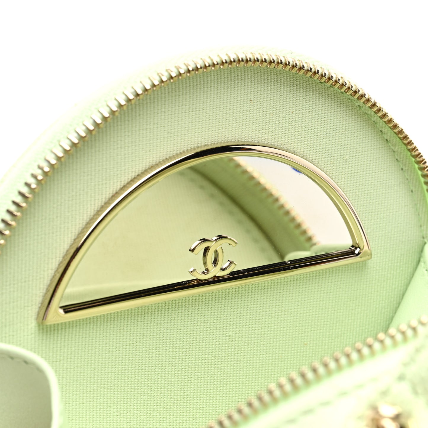 Caviar Quilted Round Handle With Care Vanity With Chain Light Green