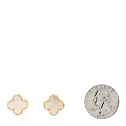 Van Cleef & Arpels 18K Yellow Gold Mother of Pearl Vintage Alhambra Earrings 2 of 5