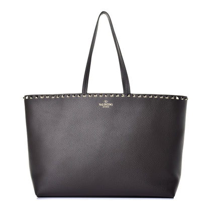 Valentino Garavani Grained Calfskin Rockstud Shoulder Tote Graphite 1 of 8
