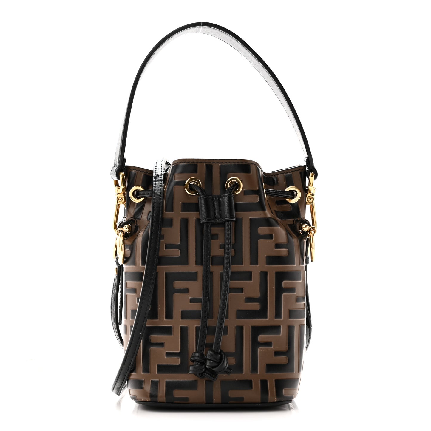 Vitello Liberty F is Fendi Bi-Color FF 1974 Embossed Mini Mon Tresor Bucket Bag Maya Black
