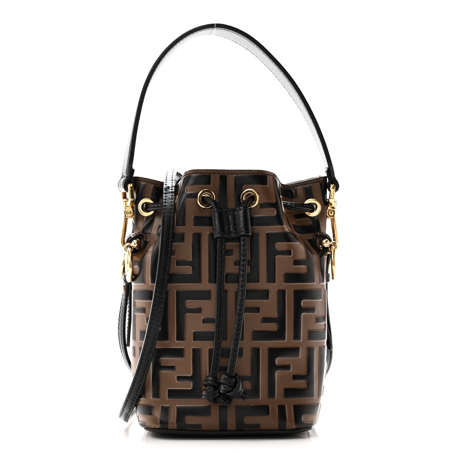 Fendi Vitello Liberty F is Fendi Bi-Color FF 1974 Embossed Mini Mon Tresor Bucket Bag Maya Black 1 of 10