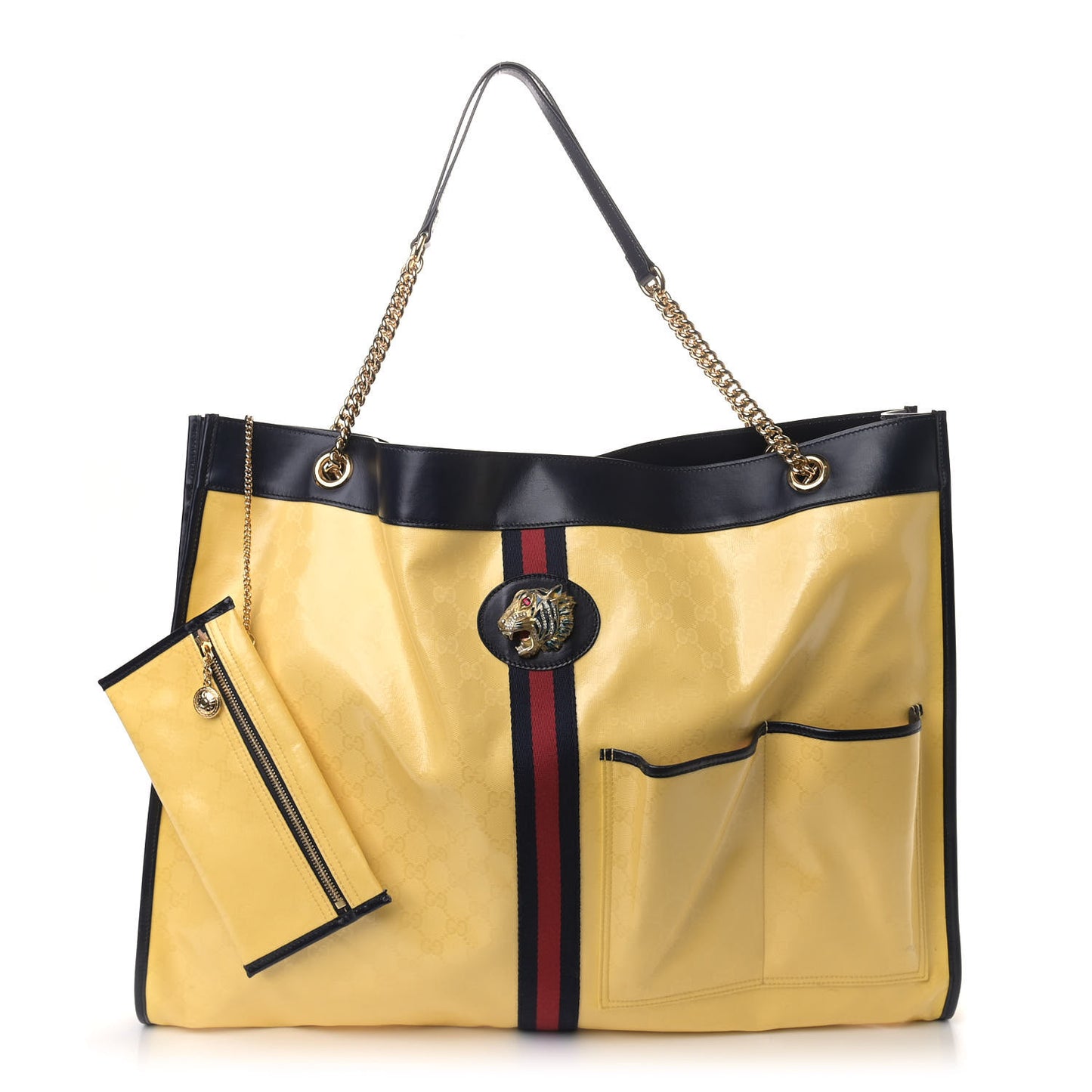 Crystal Monogram Maxi Rajah Chain Tote Straw Yellow Blue