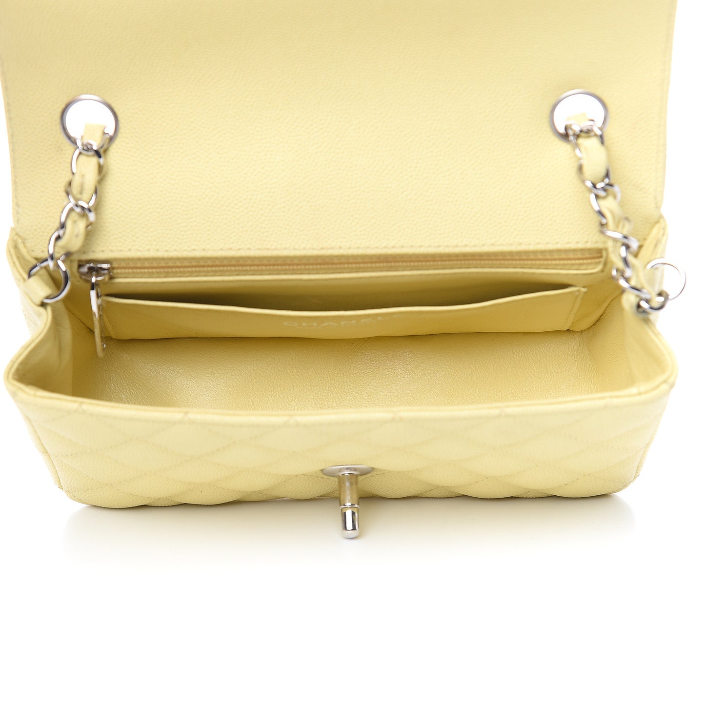 Caviar Quilted Mini Rectangular Flap Light Yellow