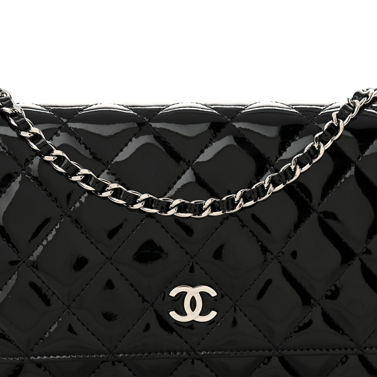 Chanel Patent Quilted Wallet On Chain WOC Black 9 of 12