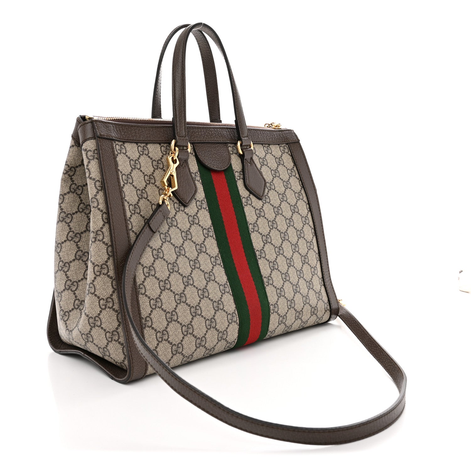Gucci GG Supreme Monogram Web Medium Ophidia Tote Bag Brown 3 of 11