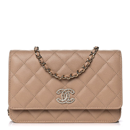 Chanel Caviar Quilted Crystal CC Wallet On Chain WOC Beige 1 of 12