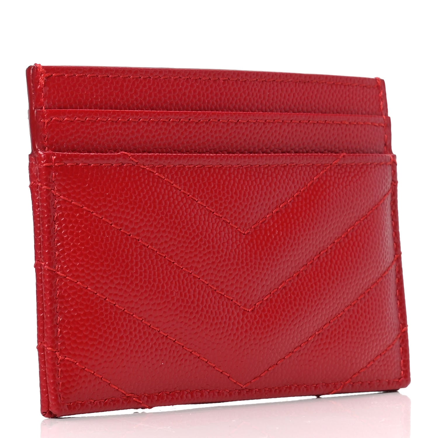 Saint Laurent Grain De Poudre Matelasse Chevron Monogram Credit Card Case New Red 2 of 4