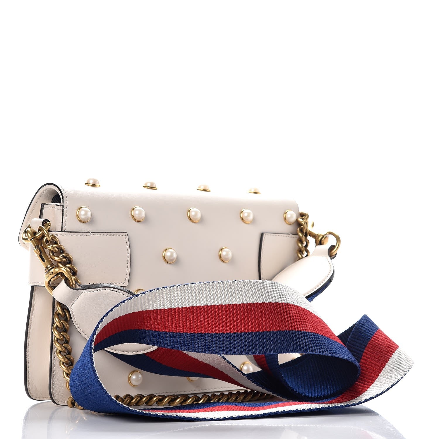 Gucci Nappa Pearl Studded Mini Queen Margaret Broadway Shoulder Bag Mystic White 4 of 8
