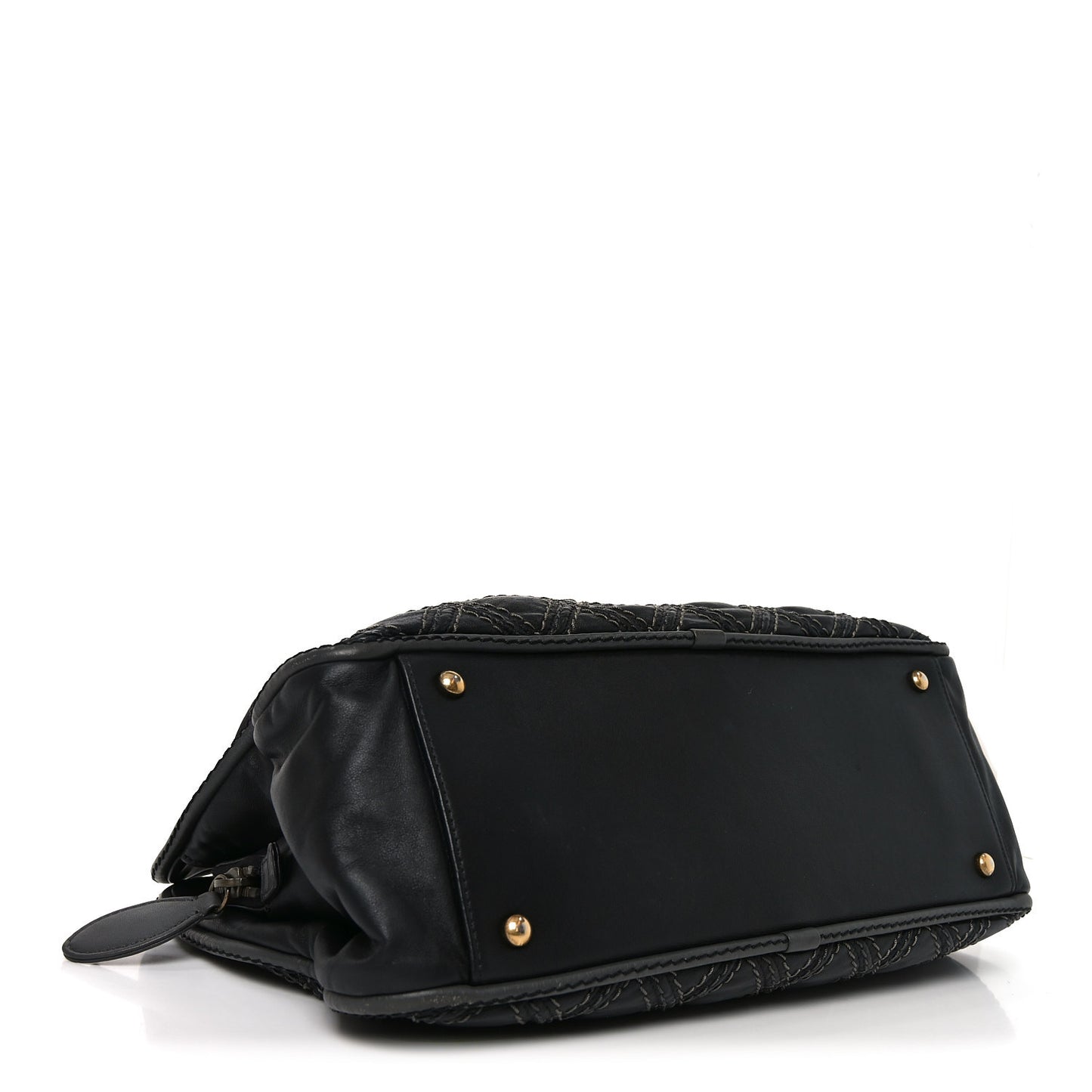 Calfskin Quilted Stitch Triptych Tote Black