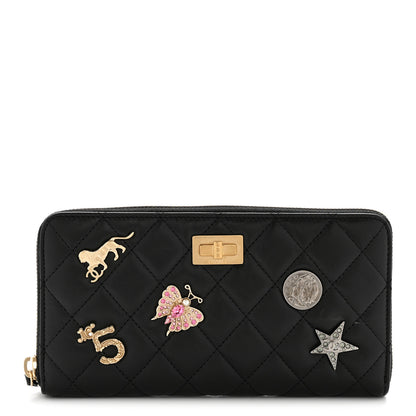 Chanel Aged Calfskin Quilted Lucky Charms 2.55 Reissue Zip Around Wallet Black 1 of 10