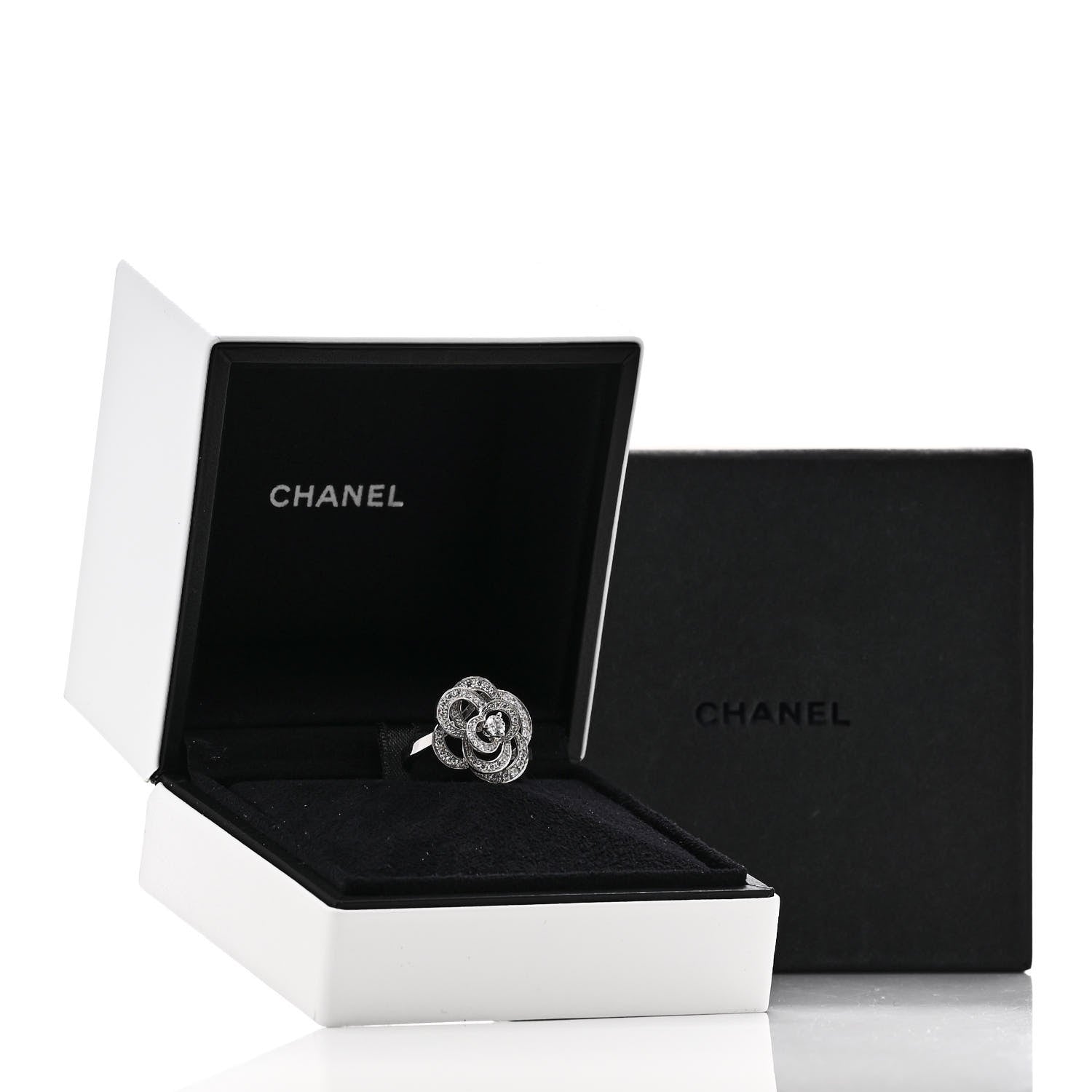 Chanel 18K White Gold Diamond Medium Fil de Camelia Ring 57 8 6 of 6