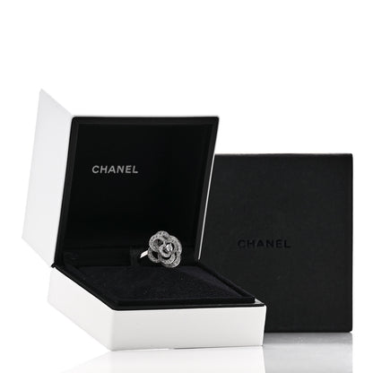 Chanel 18K White Gold Diamond Medium Fil de Camelia Ring 57 8 6 of 6