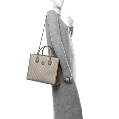 Gucci GG Supreme Monogram Textured Dollar Calfskin Small Retro Interlocking G Tote Bag Beige Mystic White Oatmeal 2 of 11