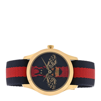Gucci Stainless Steel Nylon 38mm Le Marche Des Merveilles Bee Quartz Watch Navy 2 of 4