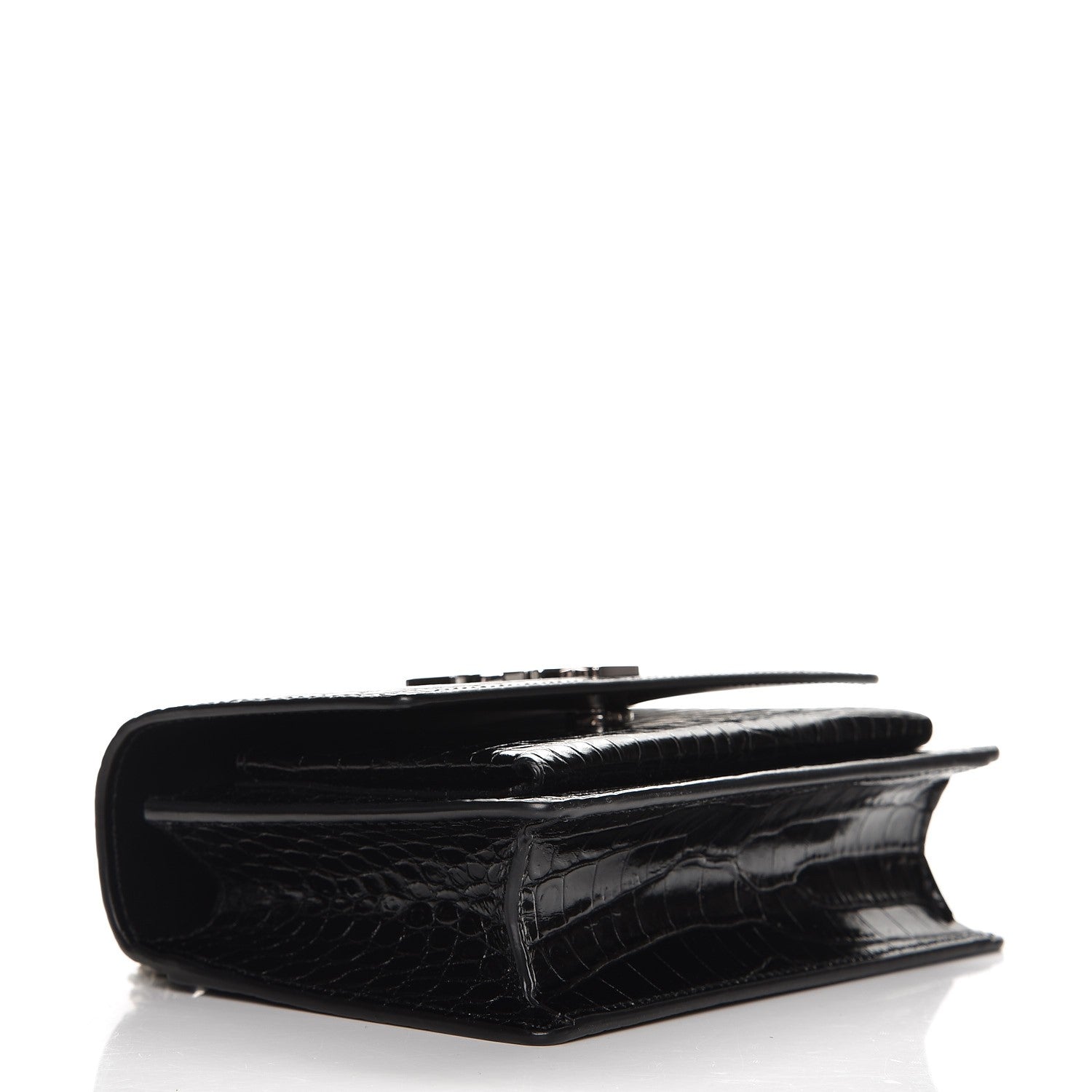 Saint Laurent Calfskin Crocodile Embossed Monogram Sunset Chain Wallet Black 4 of 6