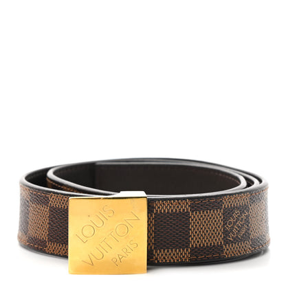Louis Vuitton Damier Ebene LV Paris Buckle Belt 80 32 Gold 1 of 7