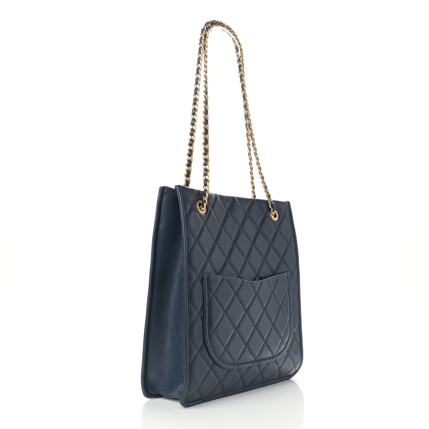 Chanel Caviar Quilted Sweet Vertical Shopping Tote Navy 3 of 11