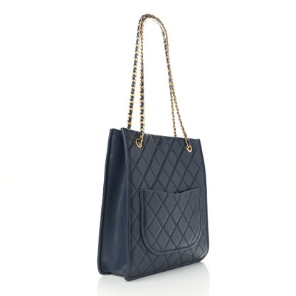 Chanel Caviar Quilted Sweet Vertical Shopping Tote Navy 3 of 11