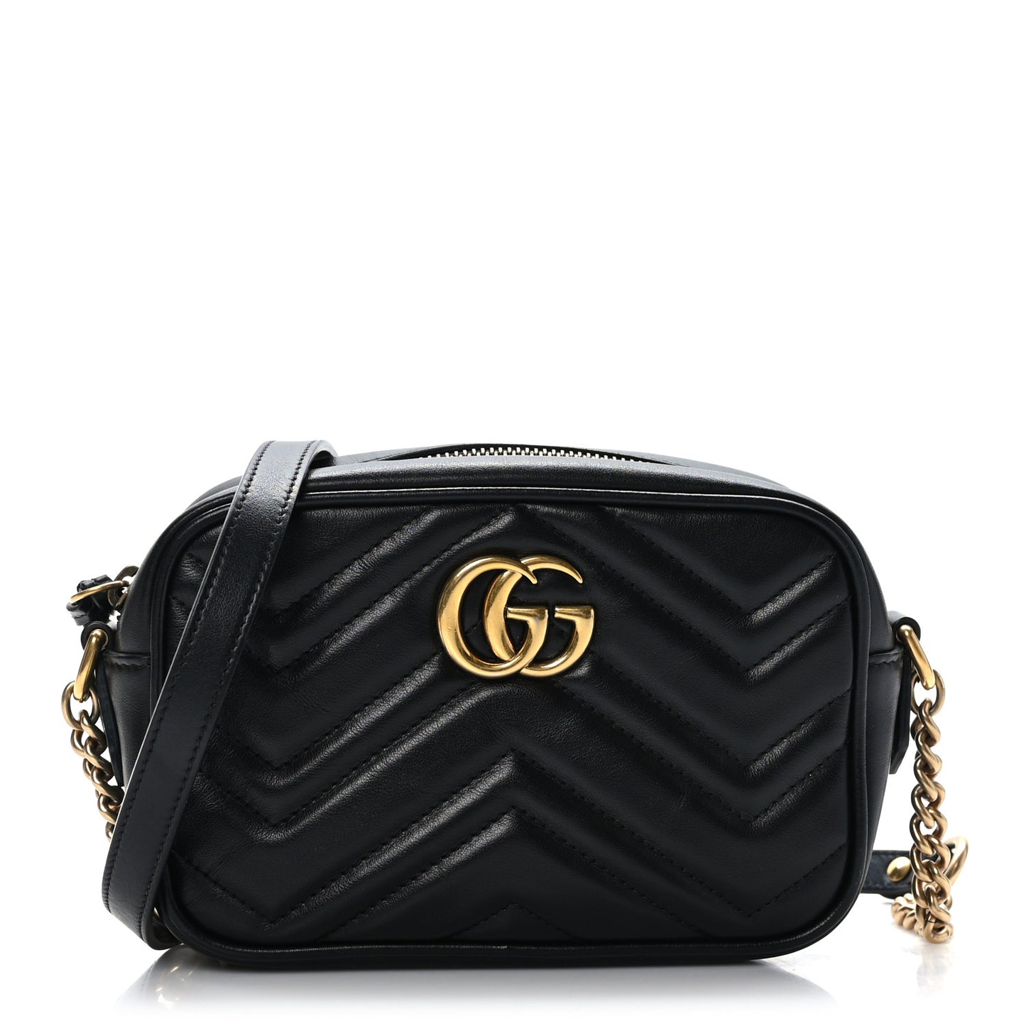 Calfskin Matelasse Mini GG Marmont Chain Shoulder Bag Black