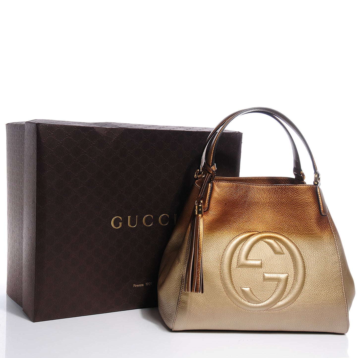 Metallic Pebbled Calfskin Medium Soho Shoulder Bag Gold Ombre