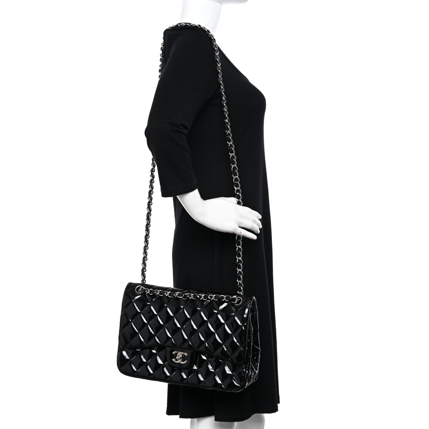 Chanel Patent Quilted Jumbo Double Flap Black 2 of 12