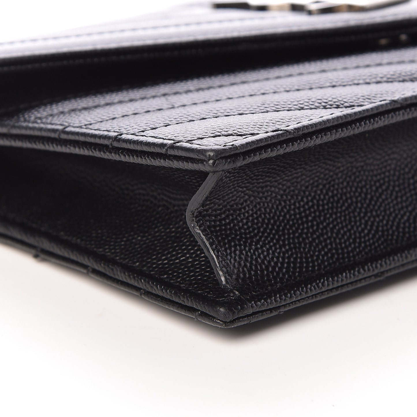 Grain De Poudre Matelasse Chevron Monogram Envelope Chain Wallet Black
