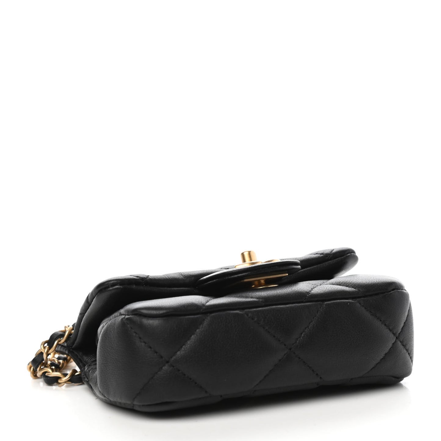 Calfskin Quilted Lady Handle Clutch With Chain Black