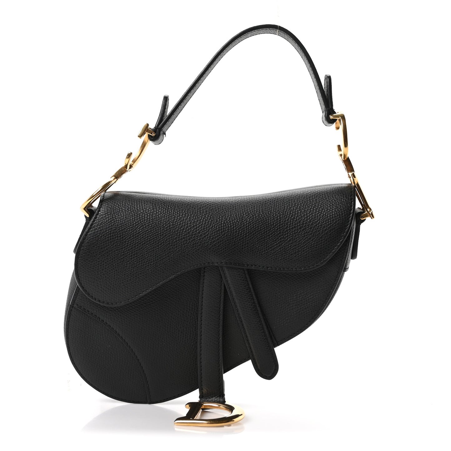 Grained Calfskin Mini Saddle Bag Black