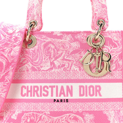 Christian Dior Canvas Toile De Jouy Reverse Embroidered Medium Lady D-Lite Fluorescent Pink 7 of 9