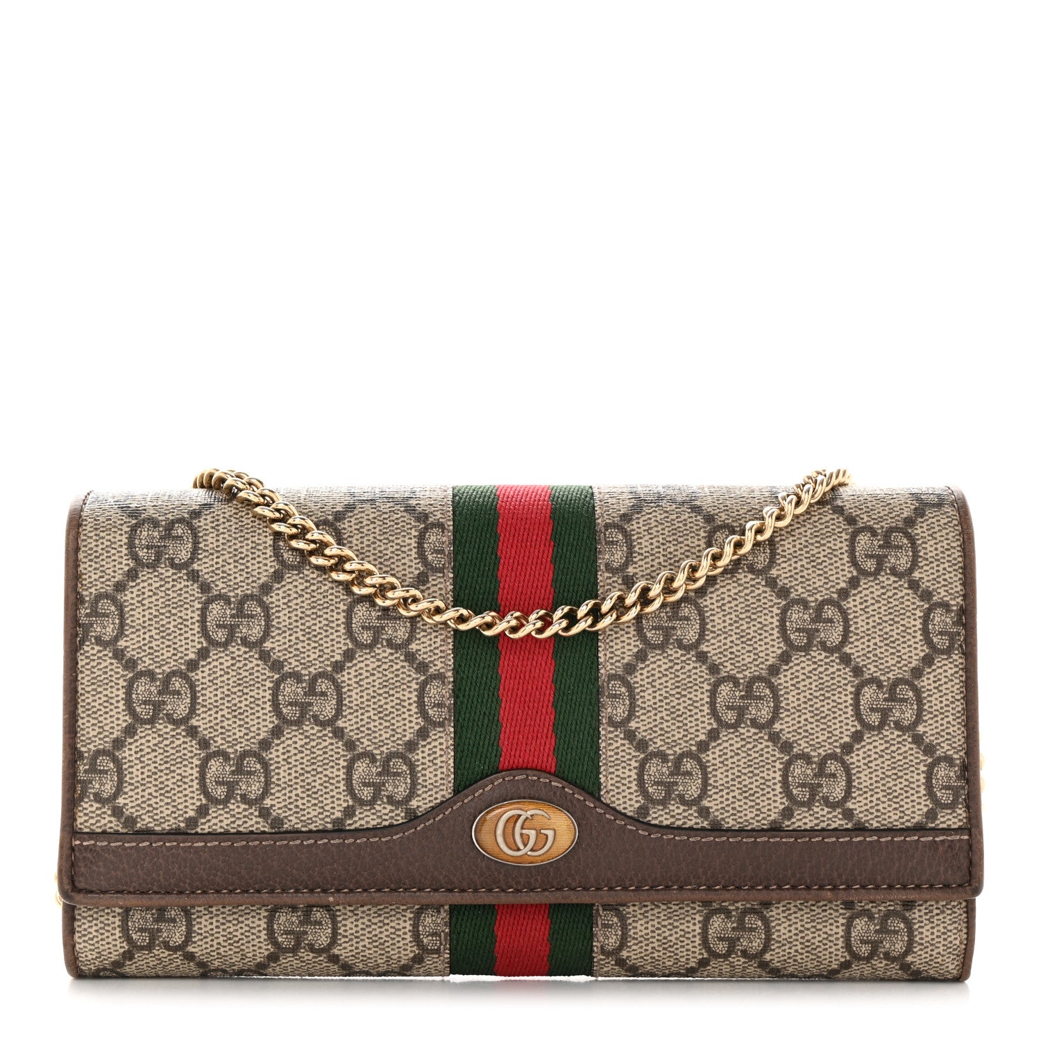 Gucci GG Supreme Monogram Web Ophidia Wallet On Chain Brown 1 of 11
