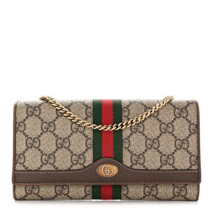 Gucci GG Supreme Monogram Web Ophidia Wallet On Chain Brown 1 of 11