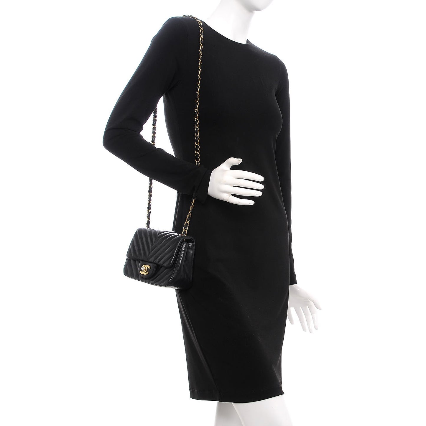 Lambskin Chevron Quilted Mini Square Flap Black