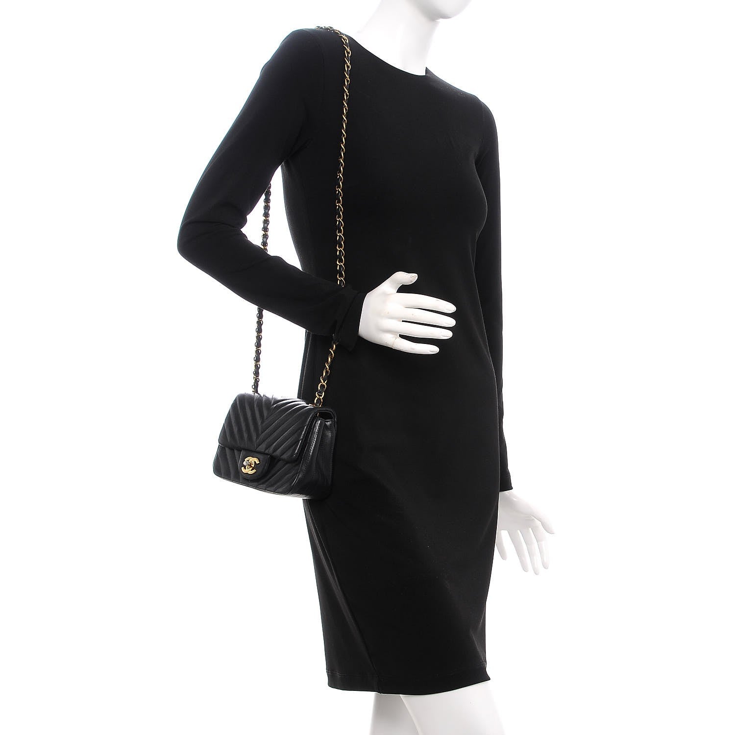 Chanel Lambskin Chevron Quilted Mini Square Flap Black 2 of 15