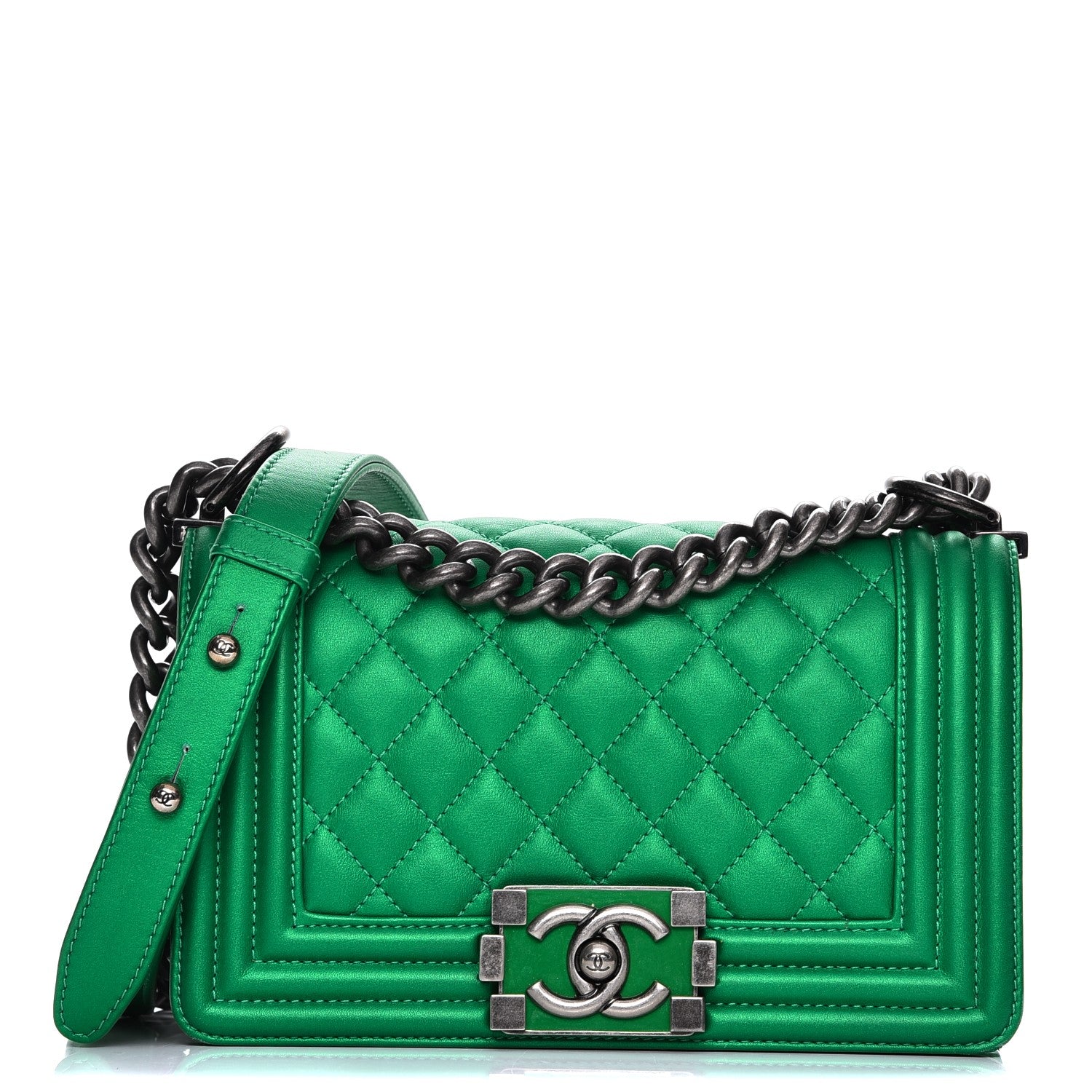 Chanel Metallic Calfskin Quilted Small Boy Flap Green 1 of 8