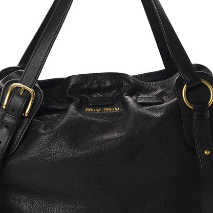 Miu Miu Vitello Drawstring Bow Satchel Black 11 of 11
