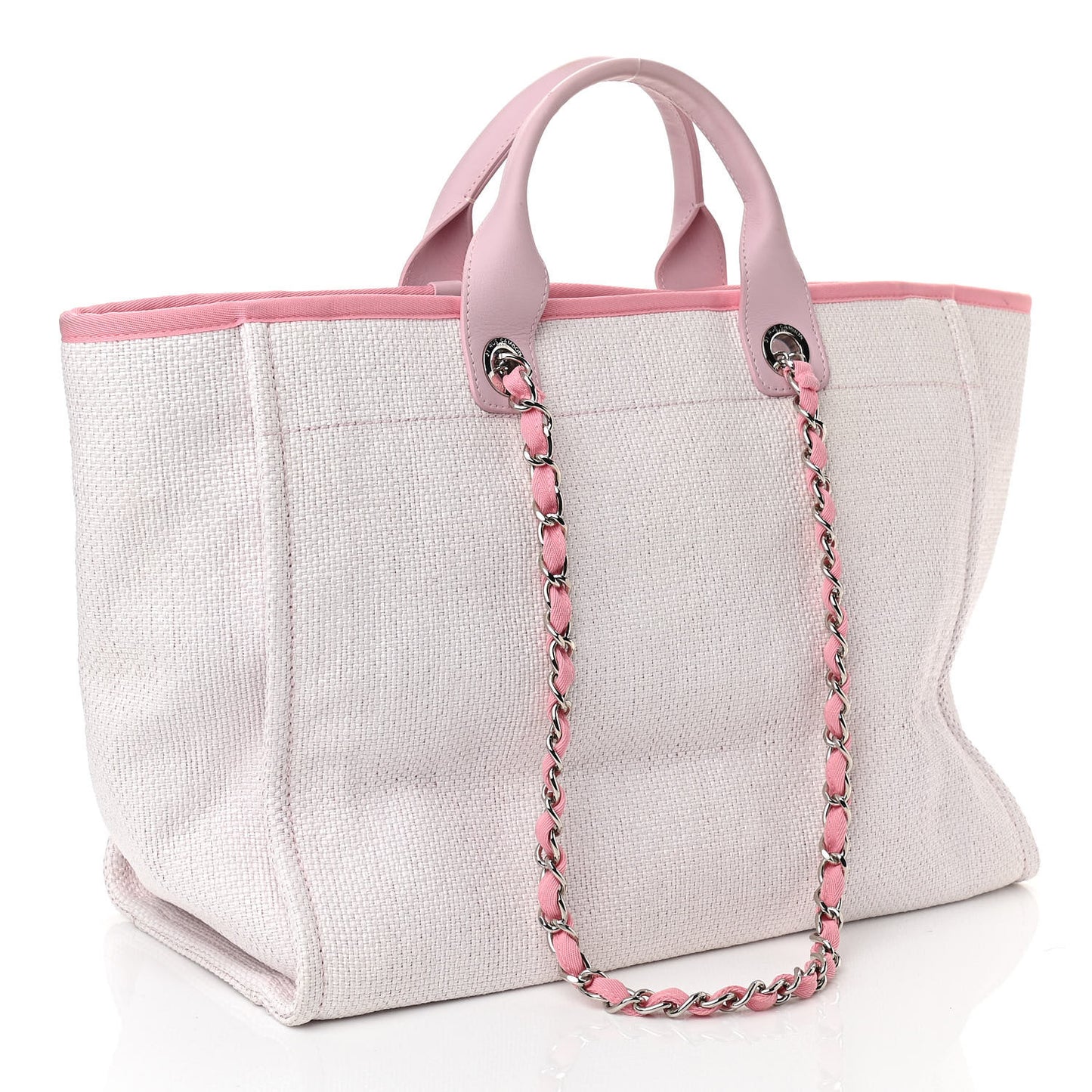 Woven Straw Raffia Medium Deauville Tote Pink