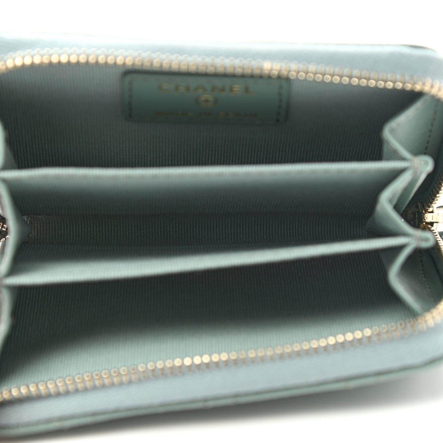 Caviar Quilted Zip Around Coin Purse Wallet Dark Green