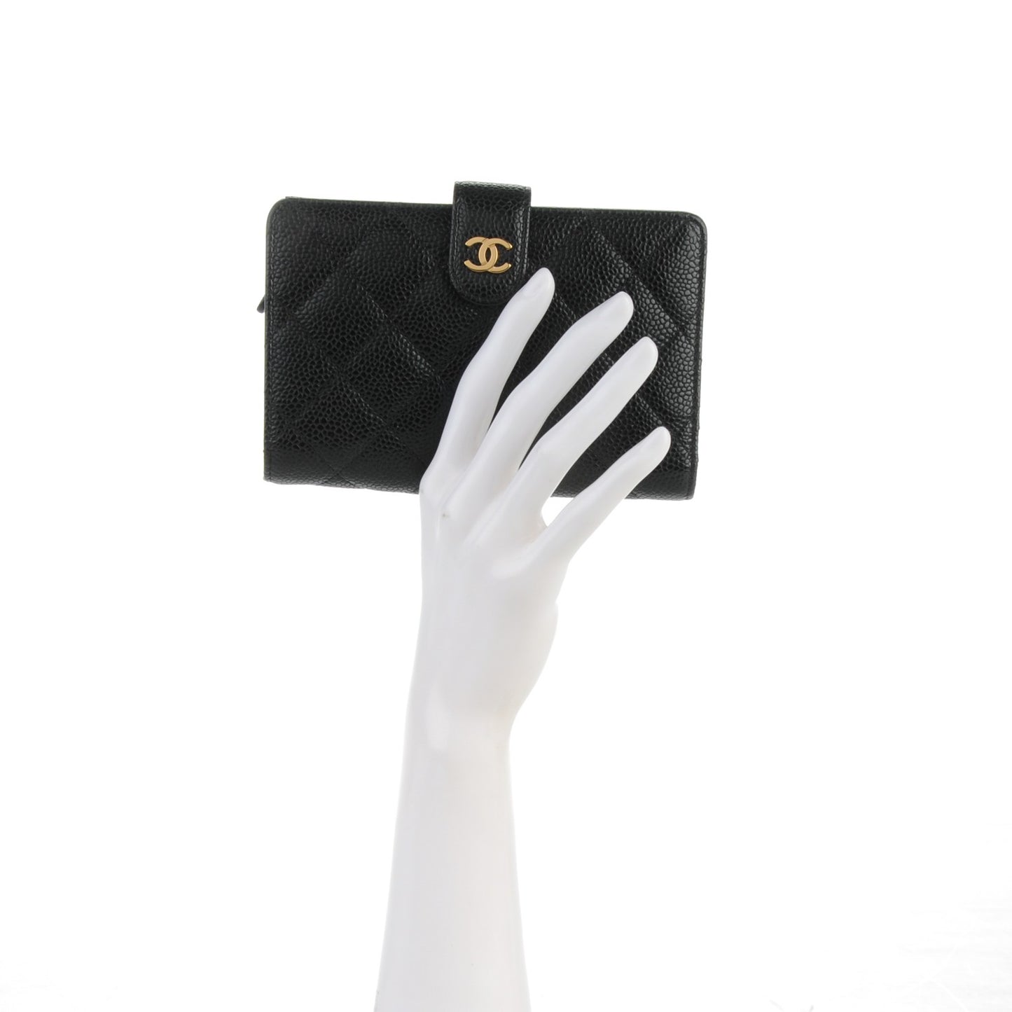 Caviar Quilted Zipped Pocket Wallet Black