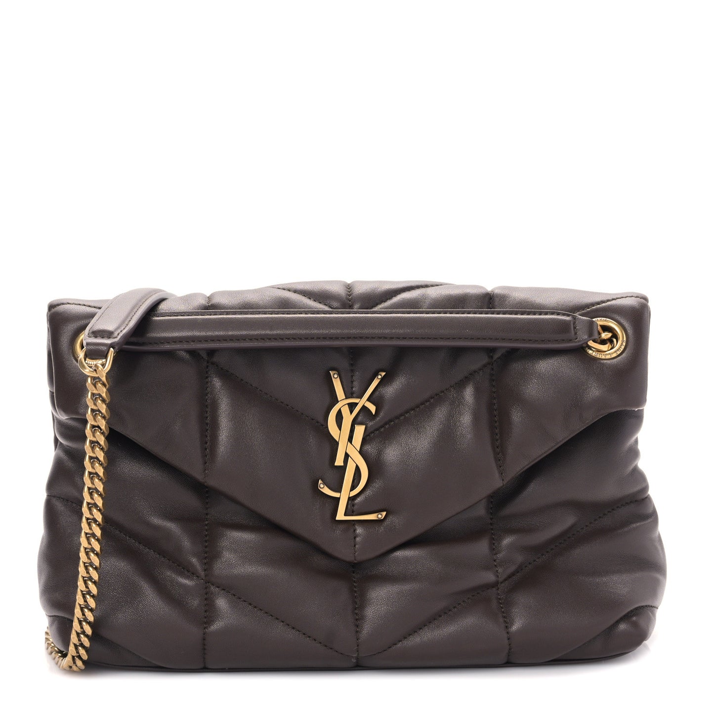 Lambskin Quilted Small Loulou Puffer Monogram Chain Satchel Dark Ganache