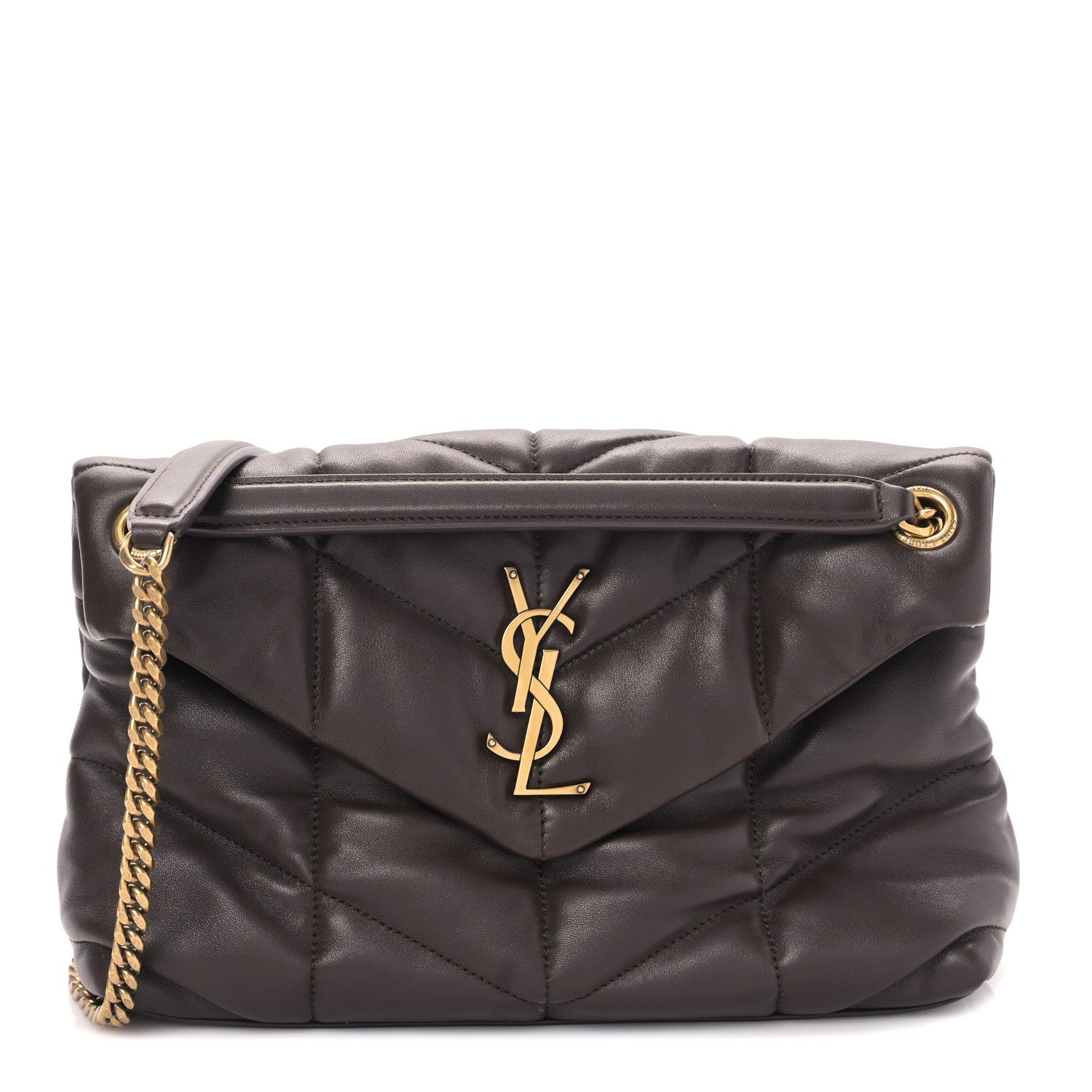 Saint Laurent Lambskin Quilted Small Loulou Puffer Monogram Chain Satchel Dark Ganache 1 of 8
