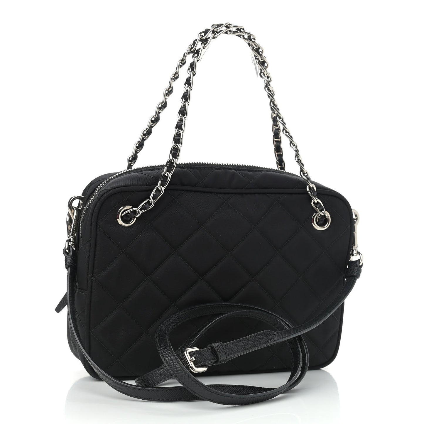 Nylon Tessuto Impuntu Quilted Shoulder Bag Black