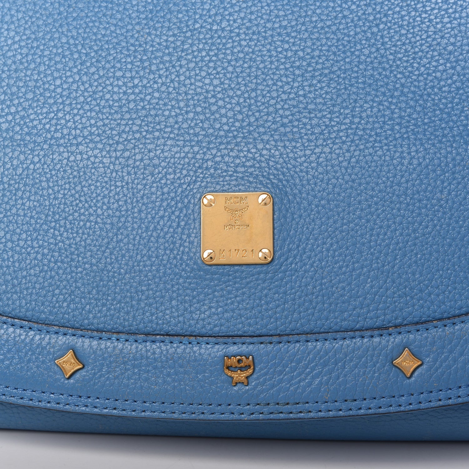 MCM Calfskin Studded Shoulder Bag Blue 11 of 12