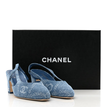 Chanel Denim Cap Toe Denim Slingback Pumps 38 Blue 9 of 9