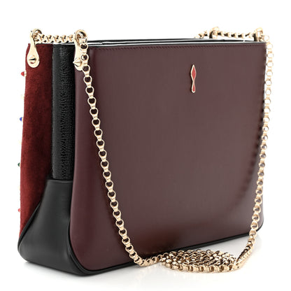 Christian Louboutin Suede Calfskin Spikes Large Triloubi Shoulder Bag Black Multicolor 3 of 9