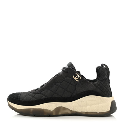 Chanel Mesh Suede Calfskin Quilted Sneakers 35 Black Dark Grey 1 of 9