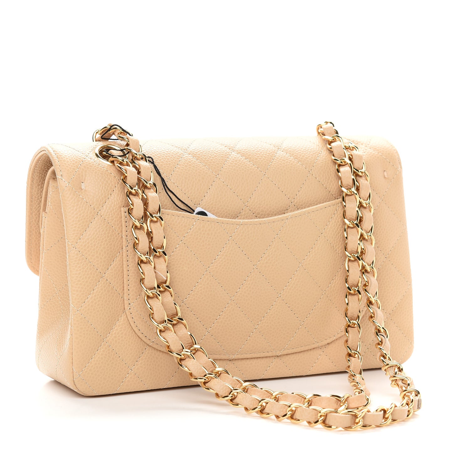 Caviar Quilted Small Double Flap Beige