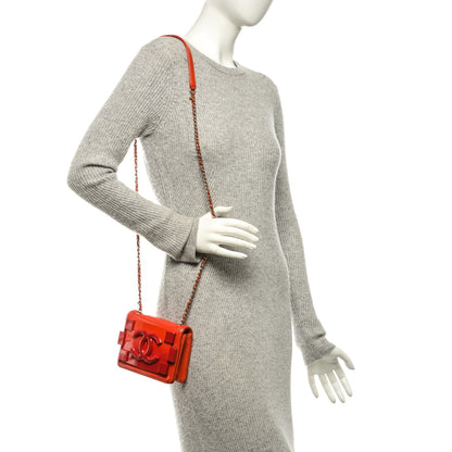 Chanel Plexiglass Patent Mini Boy Brick Flap Orange Red 2 of 9