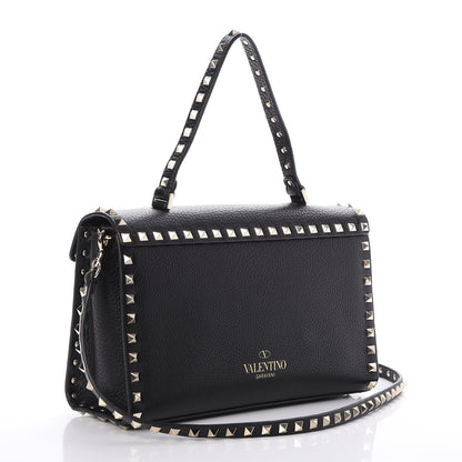 Valentino Garavani Pebbled Calfskin Small Rockstud Single Handle Flap Bag Black 3 of 6